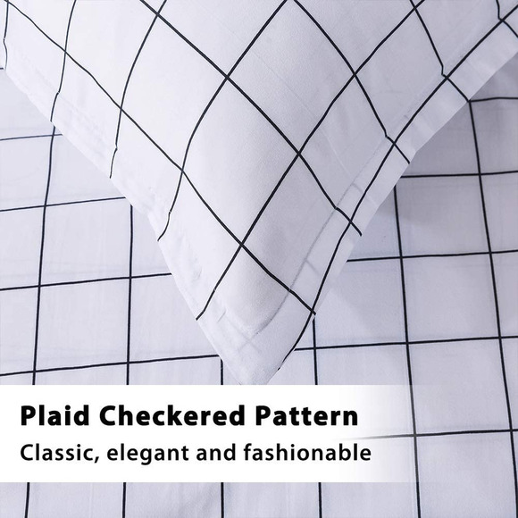 Andency White Grid Comforter Queen, 3 Pieces White Plaid Comforter Set - Picture 3 of 6